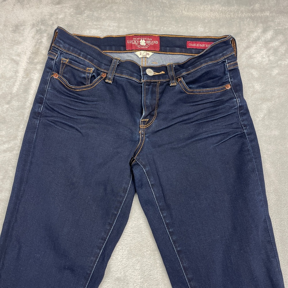 Lucky Brand Jeans Women 2/26L (28x35) Blue Denim Dark Wash Charlie Baby Boot Cut - Picture 5 of 10